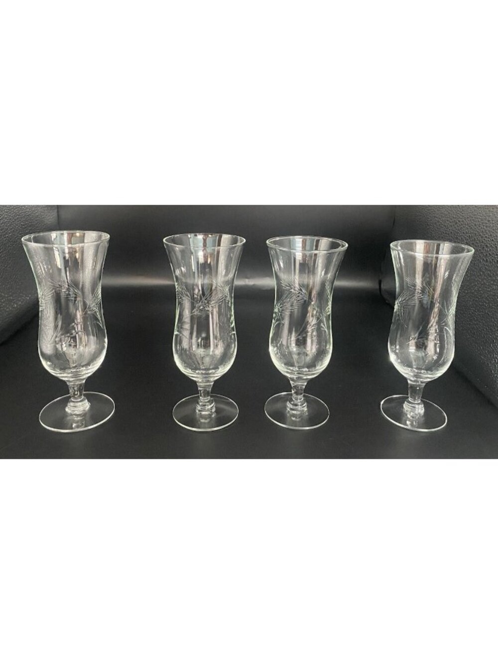 Set 4 Vintage Etched Parfait Glasses Wheat Pattern Thin Glass MCM Footed